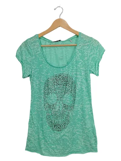 Rich & Royal Damen T-Shirt Totenkopf Strass Türkis Gr. M 38