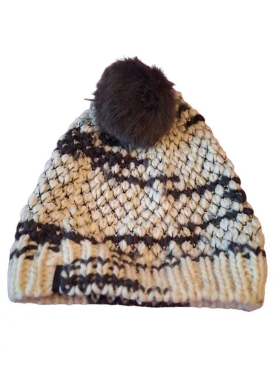 Barts Strickmütze Bommel Damen Beige Schwarz Fellpompon One Size