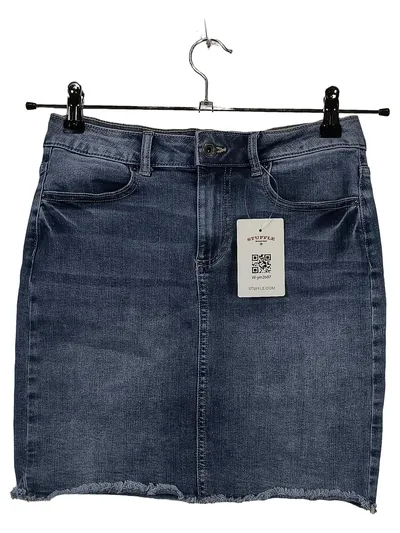 PIECES Damen Jeansrock Gr. S/36 Blau Fransensaum Stretch Denim