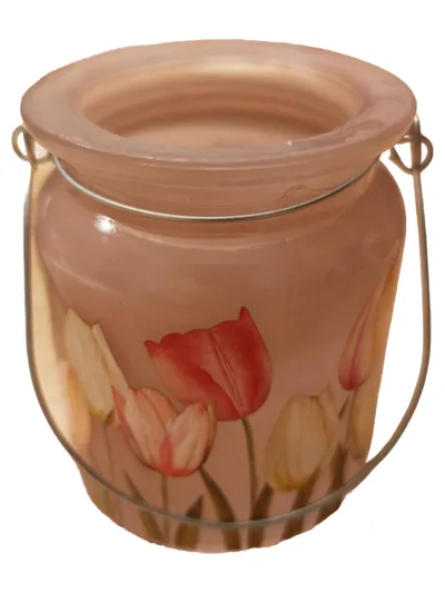 Formano Windlicht Glas bauchig Blumenmuster Rosa Teelicht 9cm