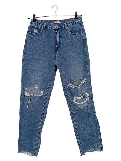 Pull&Bear Mom Jeans Damen Gr. 40 Blau Destroyed Ripped High Waist