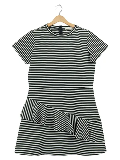 MANGO Casual Kleid Damen Gr. L Schwarz Weiß Gestreift Rüschen