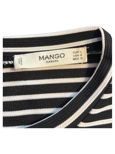 MANGO Casual Kleid Damen Gr. L Schwarz Weiß Gestreift Rüschen