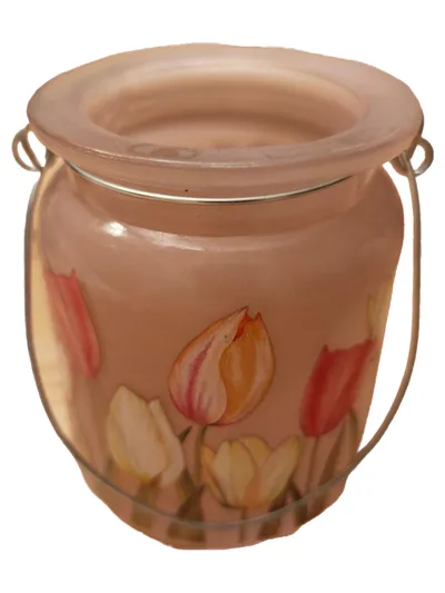 Formano Windlicht Glas Rosa Blumenmuster Kerzenhalter Zylindrisch 9cm