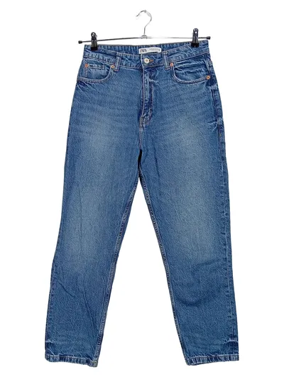 ZARA Mom Jeans Damen Gr. 40/L Blau High Waist Baumwolle Casual