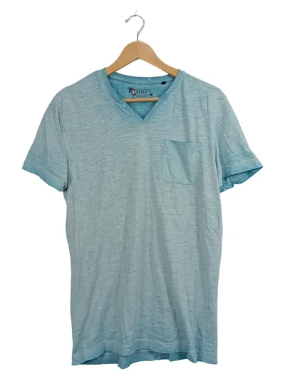 Peckott Herren Henley T-Shirt Gr. M/38 Türkis Meliert Baumwolle