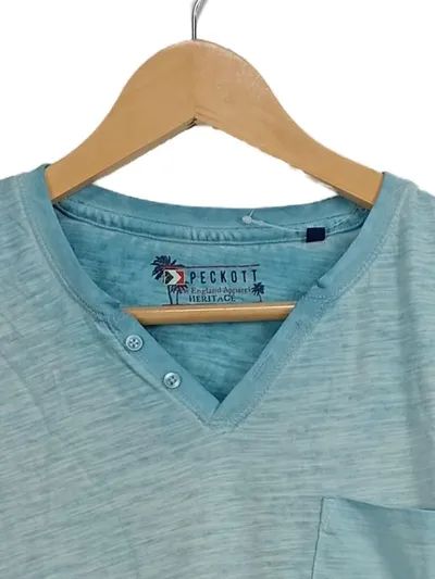 Peckott Herren Henley T-Shirt Gr. M/38 Türkis Meliert Baumwolle