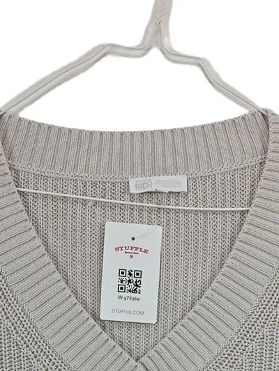 Better Rich Pullunder Damen Strickweste Gr. 44/XXL Beige Baumwolle V-Ausschnitt