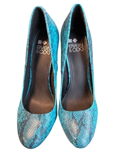 Even&Odd Damen Pumps Gr. 38 Türkis Schlangenmuster Blockabsatz