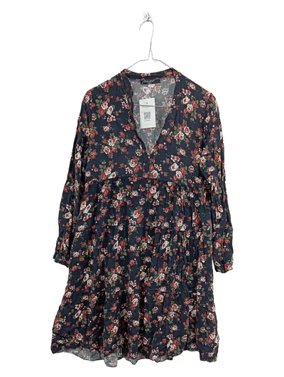 ZABAIONE Damen Tunikakleid Blumenmuster Langarm Gr. 36/S Dunkelblau