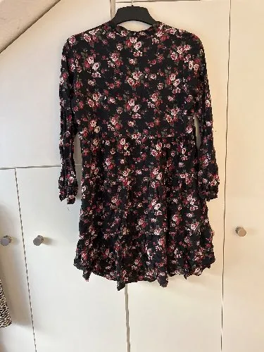 ZABAIONE Damen Tunikakleid Blumenmuster Langarm Gr. 36/S Dunkelblau