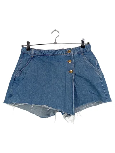 ZARA Damen Jeansrock Gr. 40/L Blau Knopfleiste Fransen Denim