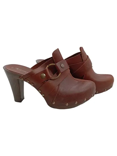 Tamaris Damen Clogs Leder Pantoletten Absatzschuhe Gr. 39 Braun Casual