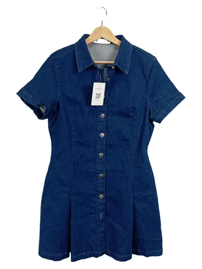 ZARA Jeanskleid Damen Gr. 42/XL Blau Hemdkleid Kurzarm Denim