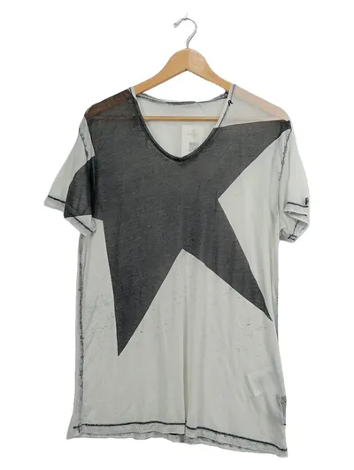 Replay Herren T-Shirt Sternenprint V-Ausschnitt Grau Gr. M Casual