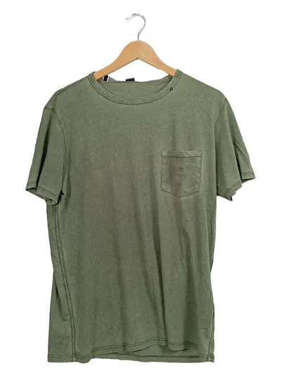 Replay Herren T-Shirt Brusttasche Oliv Gr. M Baumwolle Casual