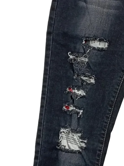 X-MAX Herren Slim Fit Jeans Gr. 40 Schwarz Destroyed USA Flagge Patches