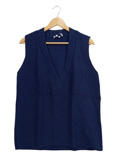 s.Oliver Damen Pullunder Strickweste Gr. 42/XL Blau V-Ausschnitt