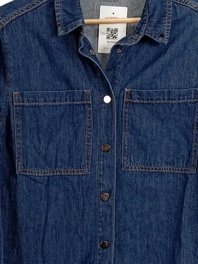 Comma Damen Jeansjacke Denimhemd Gr. 38/M Blau Baumwolle Casual