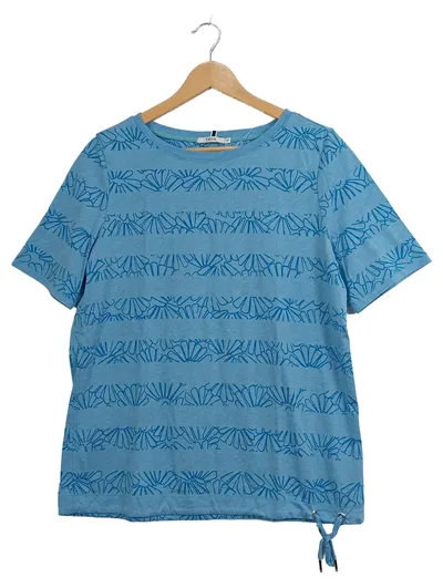 CECIL Damen T-Shirt Blau Blumenmuster Gr. M Kurzarm Casual