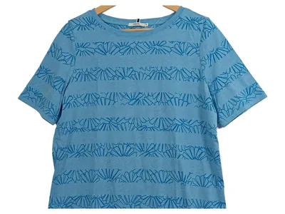 CECIL Damen T-Shirt Blau Blumenmuster Gr. M Kurzarm Casual