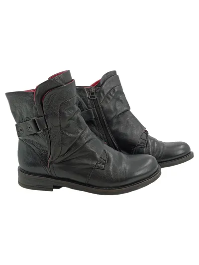 Buffalo Damen Stiefelette Leder Schwarz Gr. 38 Ankle Boot Reißverschluss