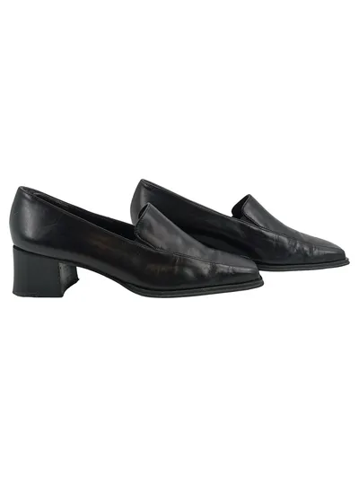 Paul Green München Damen Slipper Leder Schwarz Gr. 42,5 Blockabsatz Business