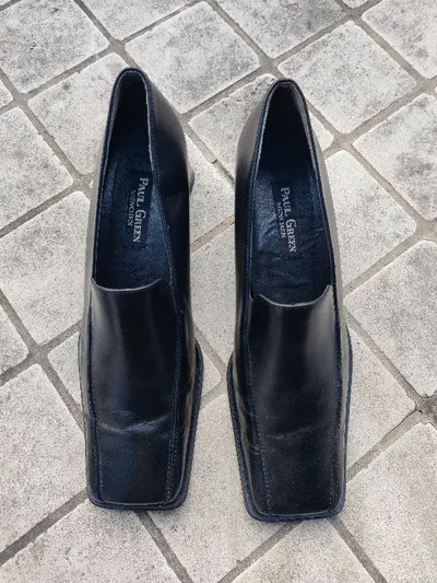 Paul Green München Damen Slipper Leder Schwarz Gr. 42,5 Blockabsatz Business