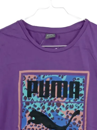PUMA Damen T-Shirt Lila Leopardenmuster Logo-Print Gr. L