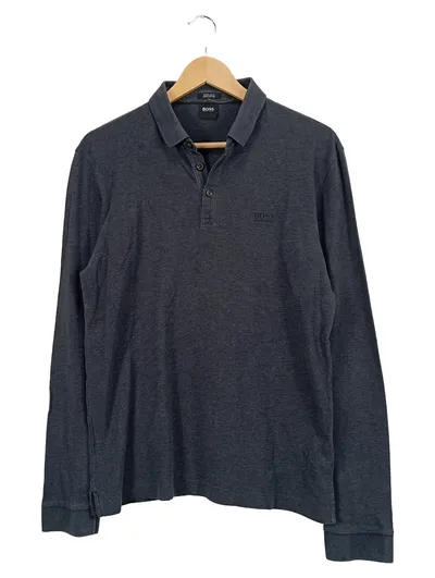 HUGO BOSS Herren Langarm Poloshirt Gr. M/38 Grau Pima Cotton
