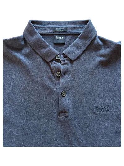 HUGO BOSS Herren Langarm Poloshirt Gr. M/38 Grau Pima Cotton