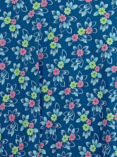 LANDS' END Damen T-Shirt Blumenmuster Blau Gr. M Baumwolle
