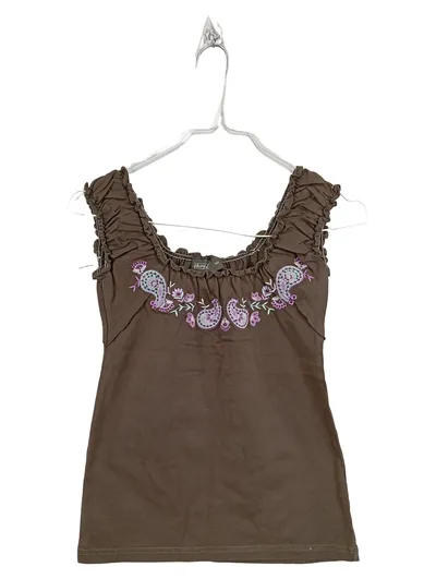 OKAY Mädchen Top Gr. 140 Braun Paisley Stickerei Rüschen Baumwolle
