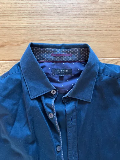 Ted Baker Herren Business Hemd Gr. 38/S Blau Baumwolle Langarm