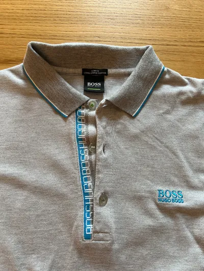 HUGO BOSS Herren Poloshirt Langarm Gr. 38 (S) Grau Baumwolle Piqué Slim Fit