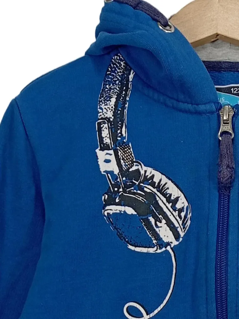 Alive Boys Style Kapuzenpullover Hoodie Gr. 122/128 Blau Kopfhörer Print 2