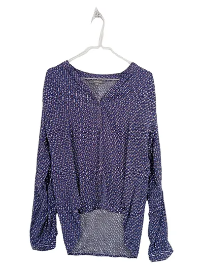Adagio Damen Bluse Langarm Gr. 38 Blau Blättermuster Viskose