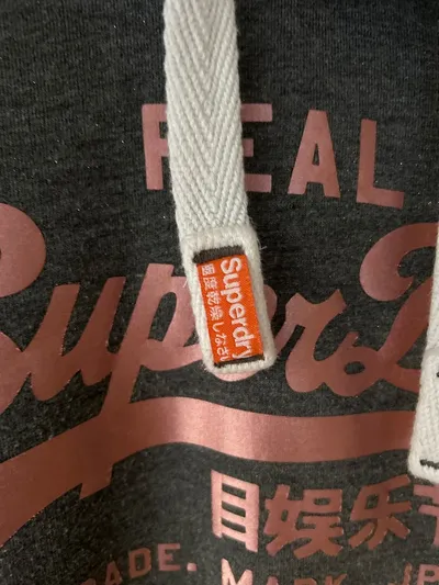 Superdry Damen Kapuzenpullover Hoodie Gr. 38/M Grau Logo-Print