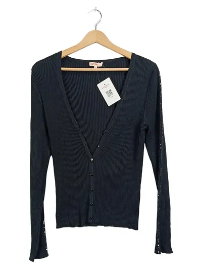 GIN TONIC Damen Strickjacke Cardigan Rippstrick Schwarz Gr. XL