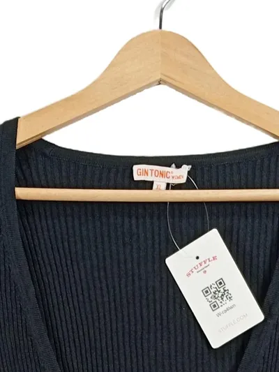 GIN TONIC Damen Strickjacke Cardigan Rippstrick Schwarz Gr. XL