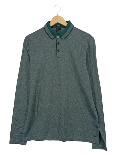 BOSS Hugo Boss Herren Langarm Poloshirt Gr. M/38 Grün Meliert Regular Fit