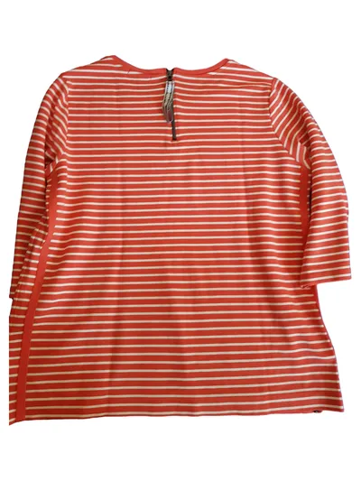 CECIL Damen Shirt 3/4-Arm Gestreift Blumenapplikation Rot Weiß Gr. M