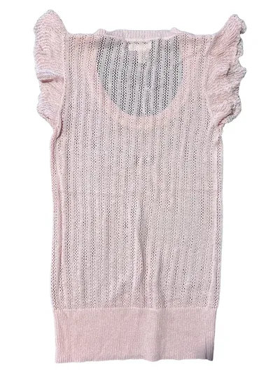 Susina Damen Pullover Strickshirt Gr. 34/XS Rosa Kurzarm Lochmuster Rüschen