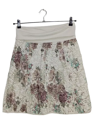 Julia Wang Damen A-Linienrock Spitze Blumenmuster Gr. 38 Beige