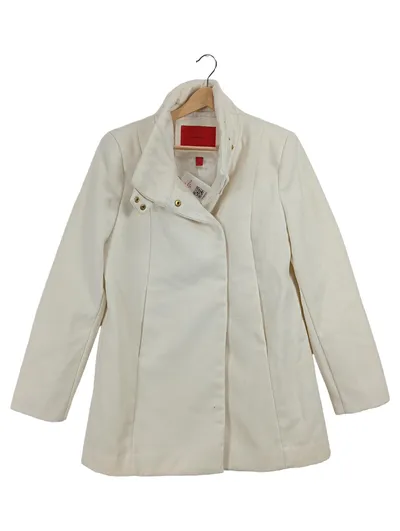 Mango Damen Mantel Jacke Gr. 38 M Beige Modern Elegant Stehkragen Goldknöpfe