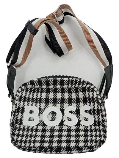 HUGO BOSS Umhängetasche Houndstooth Muster Wolle Schwarz Weiß Damen