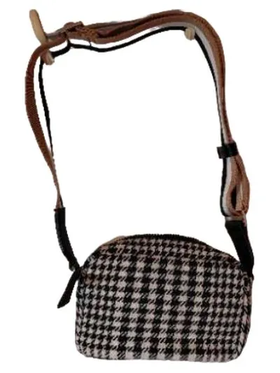 HUGO BOSS Umhängetasche Houndstooth Muster Wolle Schwarz Weiß Damen