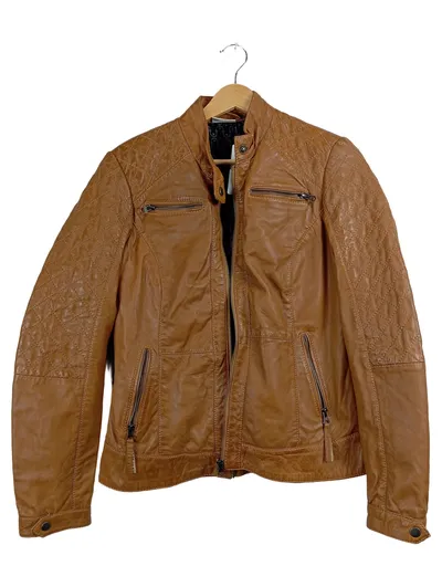 Street One Damen Lederjacke Bikerjacke Braun Gr. 40 Echtleder Gesteppt