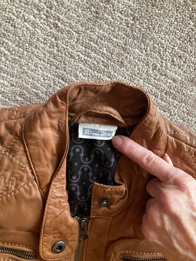 Street One Damen Lederjacke Bikerjacke Braun Gr. 40 Echtleder Gesteppt