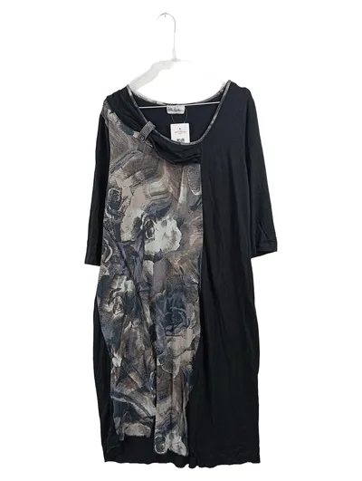 Ulla Popken Kleid Damen Gr. 42/XL Schwarz Floral Elegant 3/4 Arm